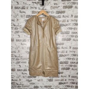 2B.Rych Dress Size‎ 4 Metallic Gold Sparkle Edgy Zipper Pockets Linen Rocker